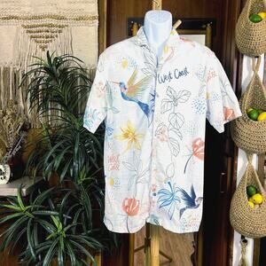 A Fish Named Fred Cotton Resort Shirt L | West Coast Tropical Hummingbird Print